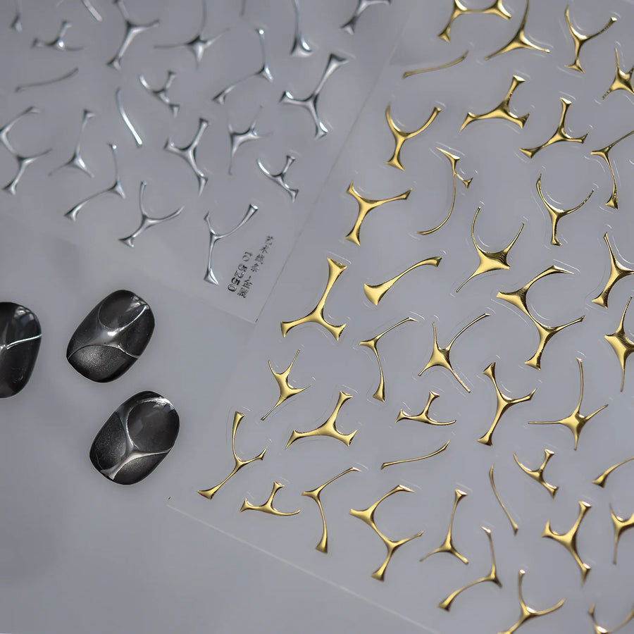 Irregular Molten Metal-Look Silver Gold 3D Nail Art Decals