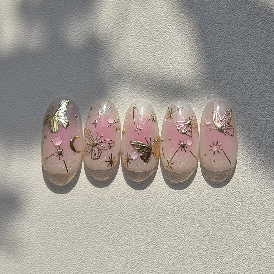 5D bronzing Gold Butterfly Nail Stickers Moon Stars  Butterfly self-adhesive Slider for Decoration Nail Art Sticker Slider DIY