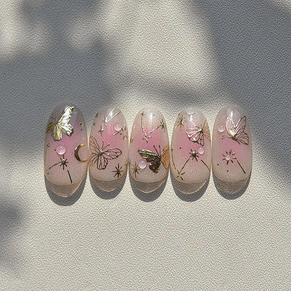 5D bronzing Gold Butterfly Nail Stickers Moon Stars  Butterfly self-adhesive Slider for Decoration Nail Art Sticker Slider DIY