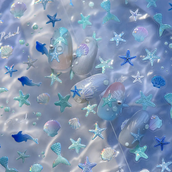Ocean Summer Mermaid Dolphin Seashell Starfish 3D Nail Art Decals