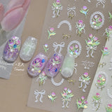 Kawaii Japanese style Pink Sakura 5DSelf-Adhesive Nail Art Decoration Sticker Sakura Peach Blossom Nail Art Decals Accessory DIY
