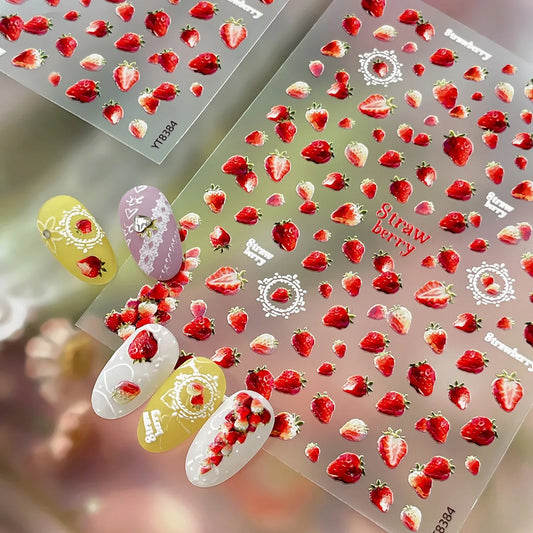 Summer Watercolor Fresh Red Strawberry Nail Art Decals