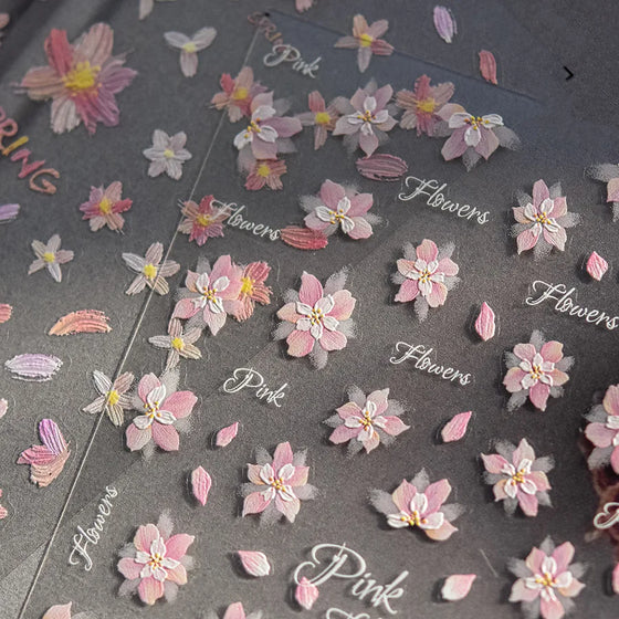 Kawaii Japanese style Pink Sakura 5DSelf-Adhesive Nail Art Decoration Sticker Sakura Peach Blossom Nail Art Decals Accessory DIY