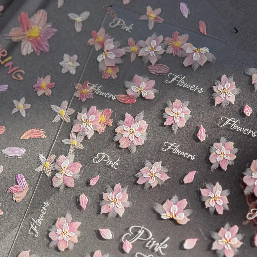 Kawaii Japanese style Pink Sakura 5DSelf-Adhesive Nail Art Decoration Sticker Sakura Peach Blossom Nail Art Decals Accessory DIY