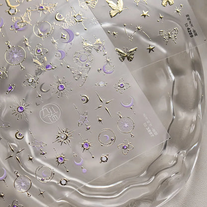 5D bronzing Gold Butterfly Nail Stickers Moon Stars  Butterfly self-adhesive Slider for Decoration Nail Art Sticker Slider DIY