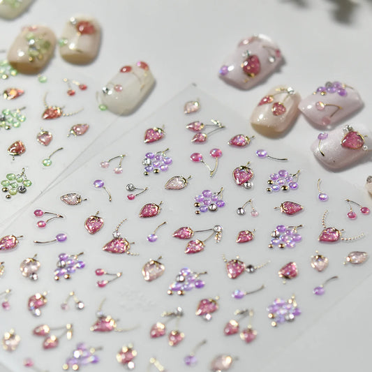 Summer Strawberry, Cherry, Grapes Shiny 3D Nail Art Decals