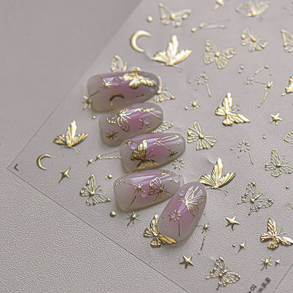 5D bronzing Gold Butterfly Nail Stickers Moon Stars  Butterfly self-adhesive Slider for Decoration Nail Art Sticker Slider DIY