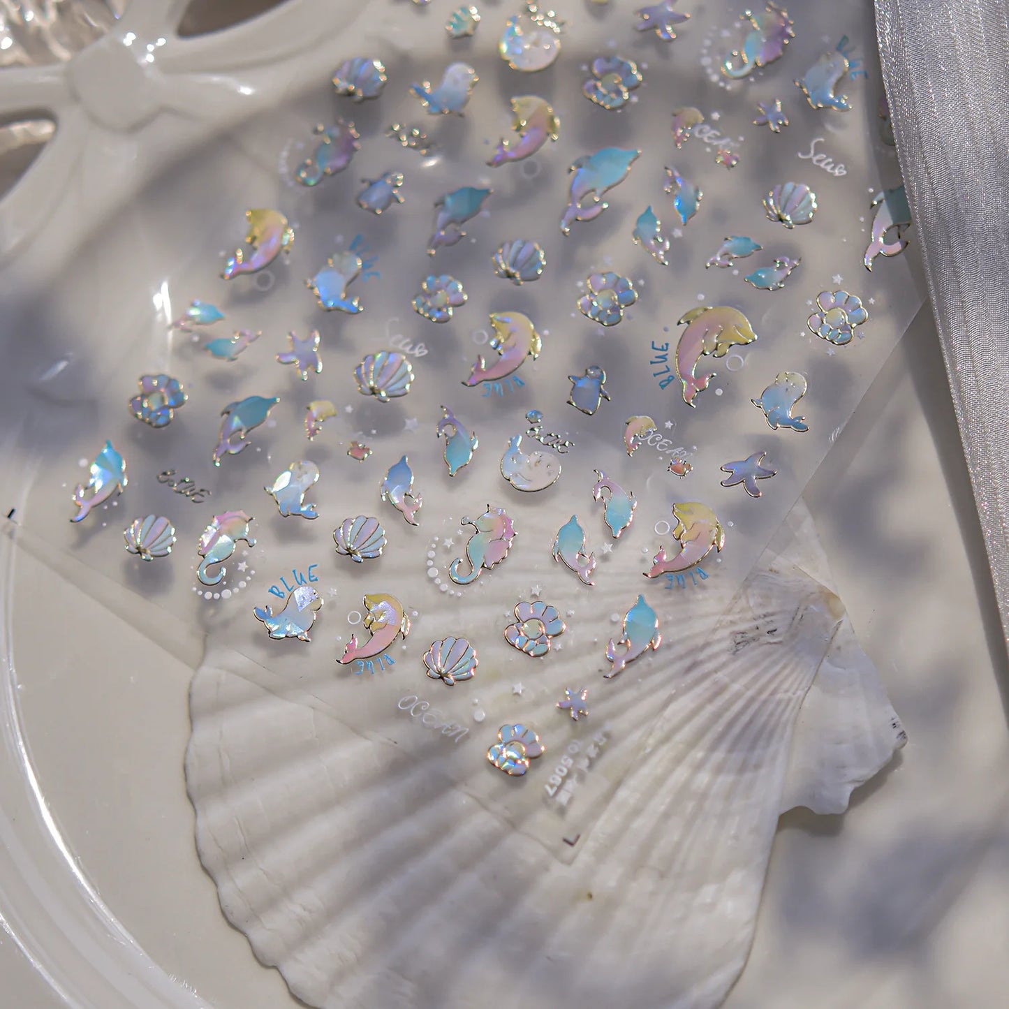 Dreamy Cute Opalescent Ocean Dolphin Seal Seashell Nail Art Decals
