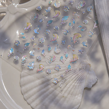 Dreamy Cute Opalescent Ocean Dolphin Seal Seashell Nail Art Decals