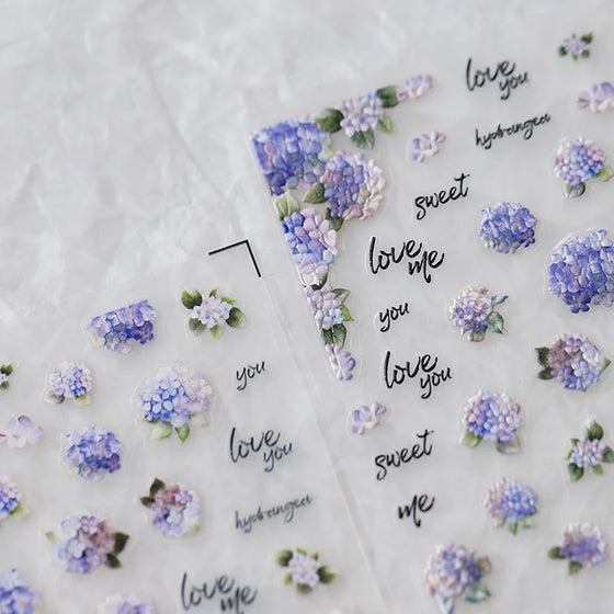 Embossed Purple Blue Japanese Hydrangea 3D Nail Art Decals