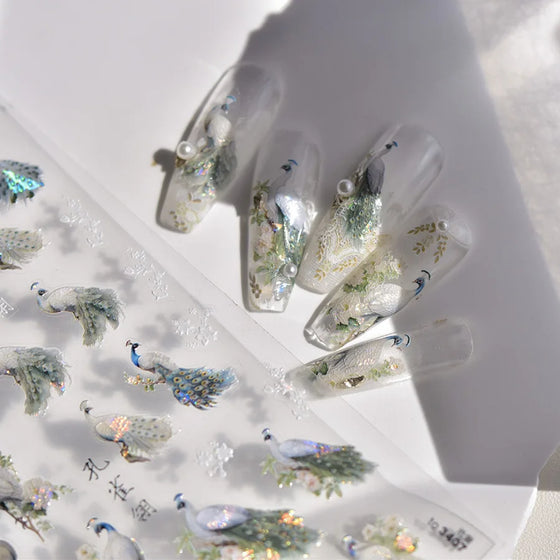 Luxury Opalescent Sparkling Japanese Peacock Nail Art Decals
