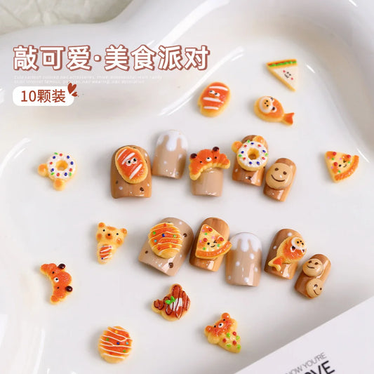 20pcs 3D Korean Saltbread, Pizza, Food 3D Resin Nail Art Charms
