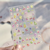 Jelly Fresh Fruit Nail Art Decals Avocado, Grape, Peach, Strawberry, Pear, Pineapple