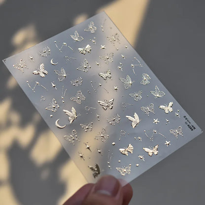 5D bronzing Gold Butterfly Nail Stickers Moon Stars  Butterfly self-adhesive Slider for Decoration Nail Art Sticker Slider DIY
