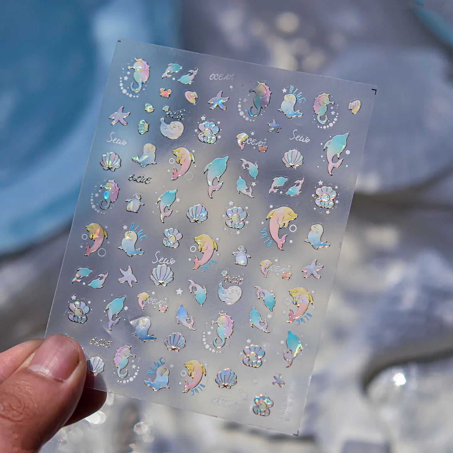 Dreamy Cute Opalescent Ocean Dolphin Seal Seashell Nail Art Decals