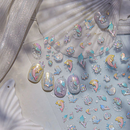 Dreamy Cute Opalescent Ocean Dolphin Seal Seashell Nail Art Decals