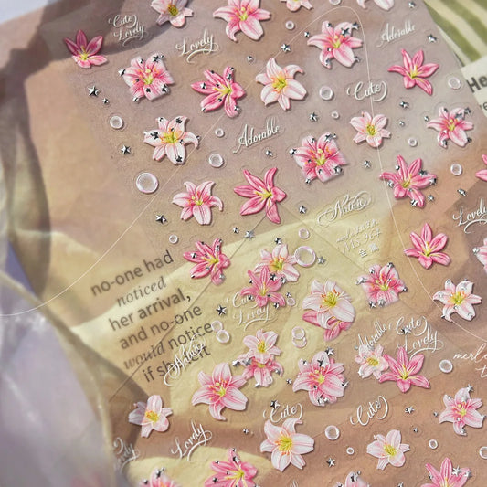 Tiger Lilly Flower Bubble Nail Art Decals