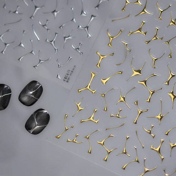 Irregular Molten Metal-Look Silver Gold 3D Nail Art Decals
