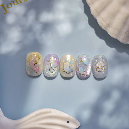 Dreamy Cute Opalescent Ocean Dolphin Seal Seashell Nail Art Decals