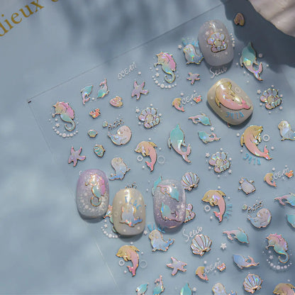 Dreamy Cute Opalescent Ocean Dolphin Seal Seashell Nail Art Decals