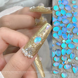 30pcs Rare Opalescent Blue Droplet Moon Stone Nail Charms for Professional Manicures