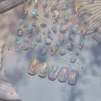 Dreamy Cute Opalescent Ocean Dolphin Seal Seashell Nail Art Decals