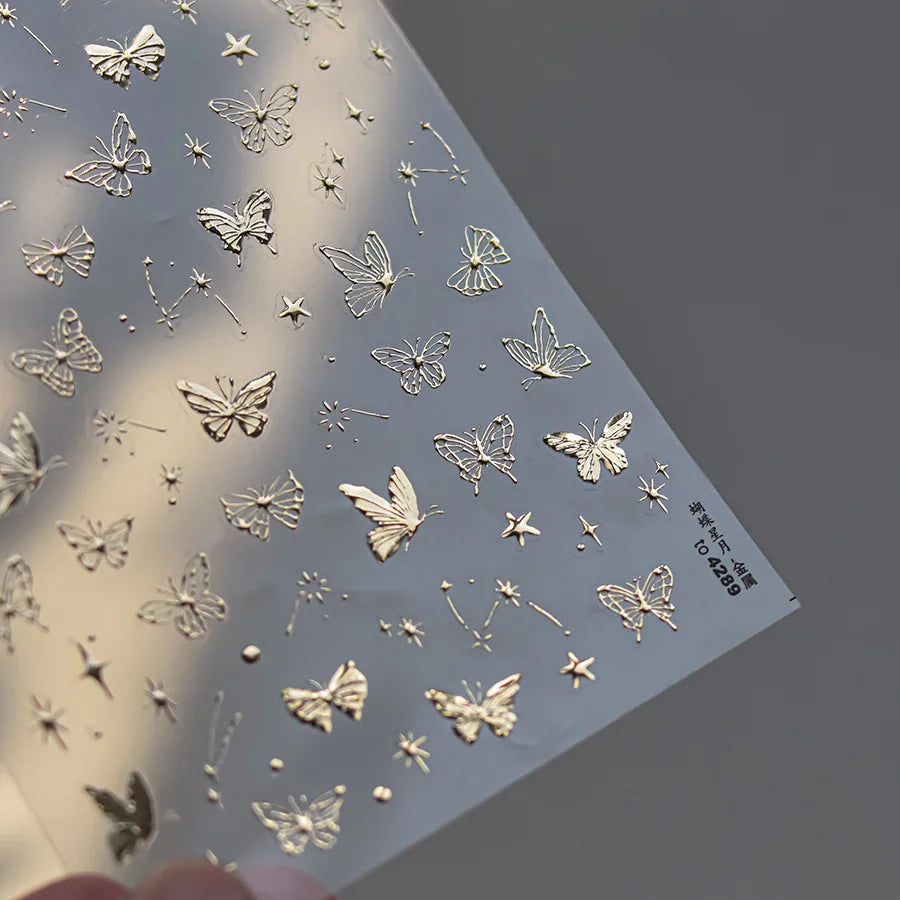 5D bronzing Gold Butterfly Nail Stickers Moon Stars  Butterfly self-adhesive Slider for Decoration Nail Art Sticker Slider DIY