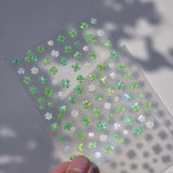 Opalescent Lucky Green Four Leaf Closer Watercolor Nail Art Decals